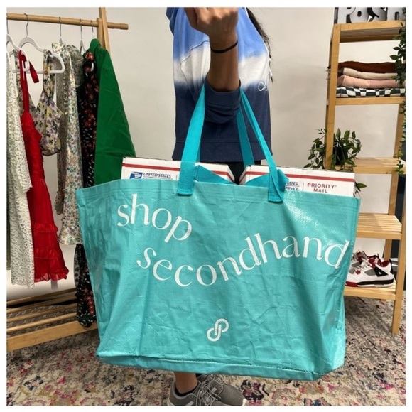 Poshmark Swag Oversized Double Handle Teal Tote Bag Brand New - Picture 7 of 8